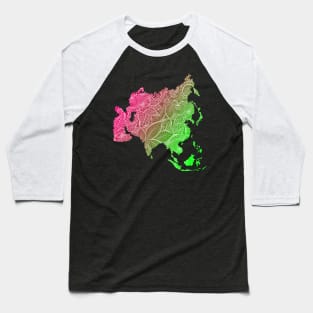 Colorful mandala art map of Asia with text in pink and green Baseball T-Shirt